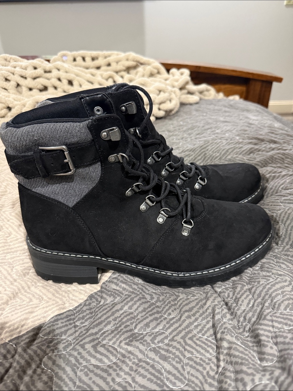 Universal Thread Black Lace-Up Ankle Boots with Buckle Accent